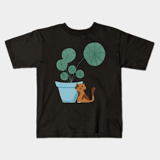 Cat with plant Kids T-Shirt